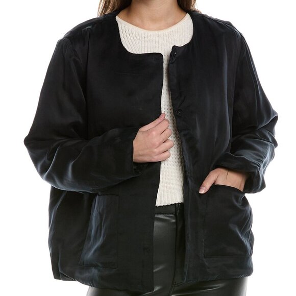 NWT EILEEN FISHER Round Neck Padded Silk-Lined Jacket Black Size L - Picture 1 of 5